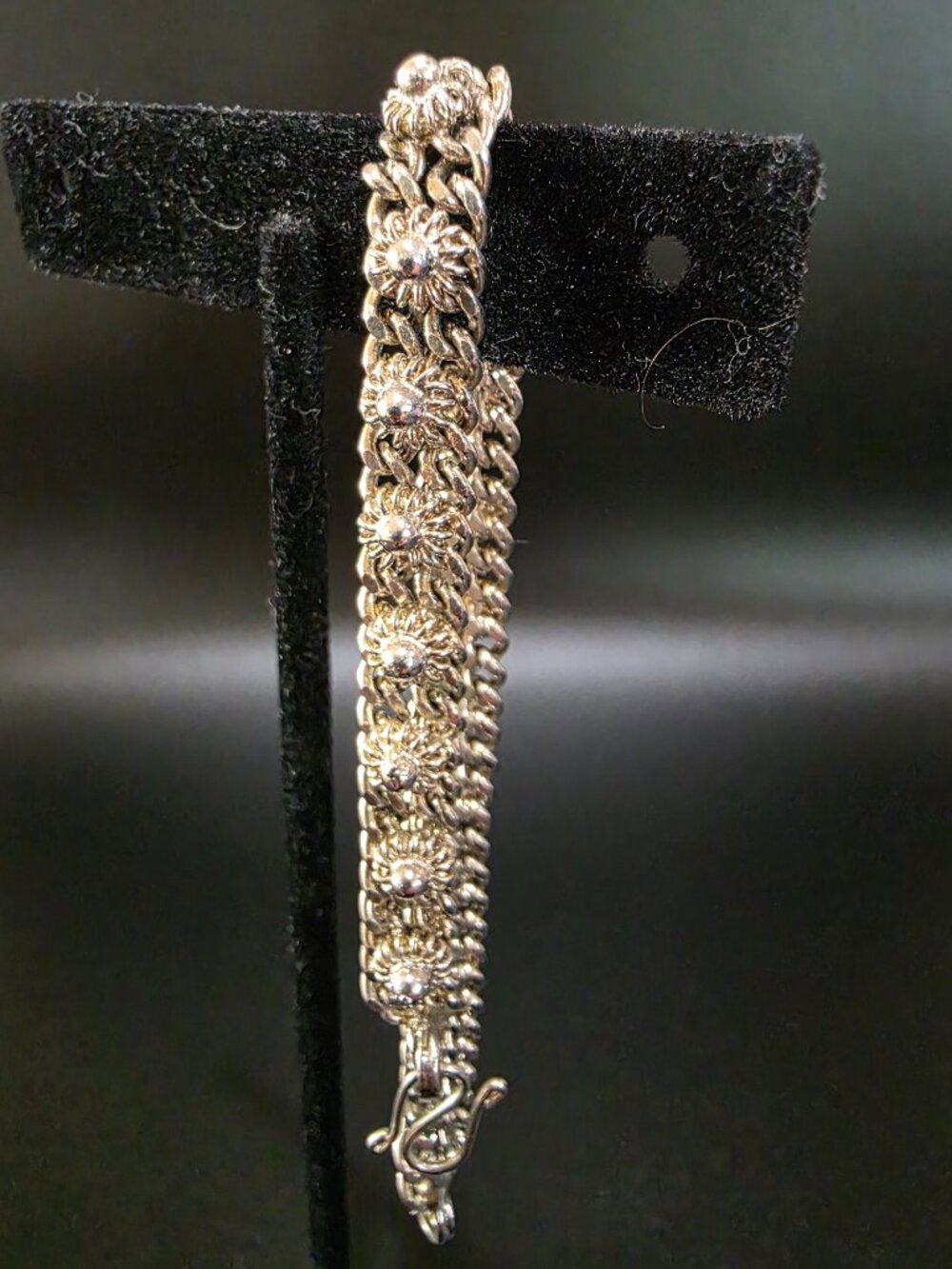 Vintage Mexican Silver Sunflower Chainmaille Link Bracelet 13.4g 800-925 Fine